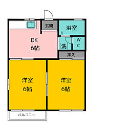 コスモハイツ 2DKの間取図画像