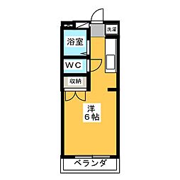 コーポ丁田 2階ワンルームの間取り