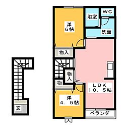 大門 2階2LDKの間取り