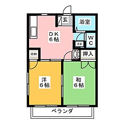 ニューシティ三輪 2DKの間取図画像