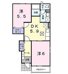 メイプルハウスB 2DKの間取図画像