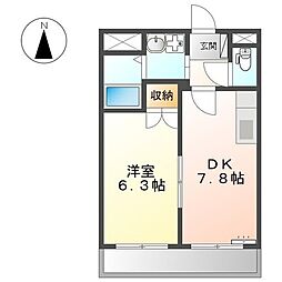 コンフォース2 1DKの間取図画像
