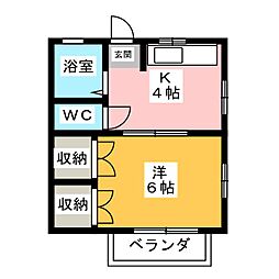 コーポK2 1Kの間取図画像