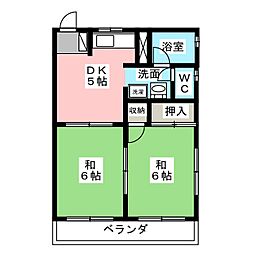 木野ハイツ1 2DKの間取図画像