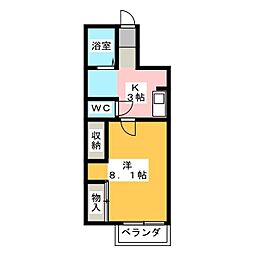 ホーク2 1Kの間取図画像