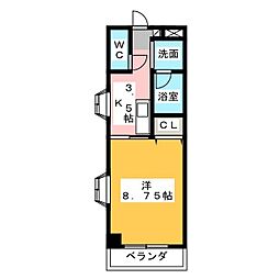 テックメイト千手堂 1Kの間取図画像