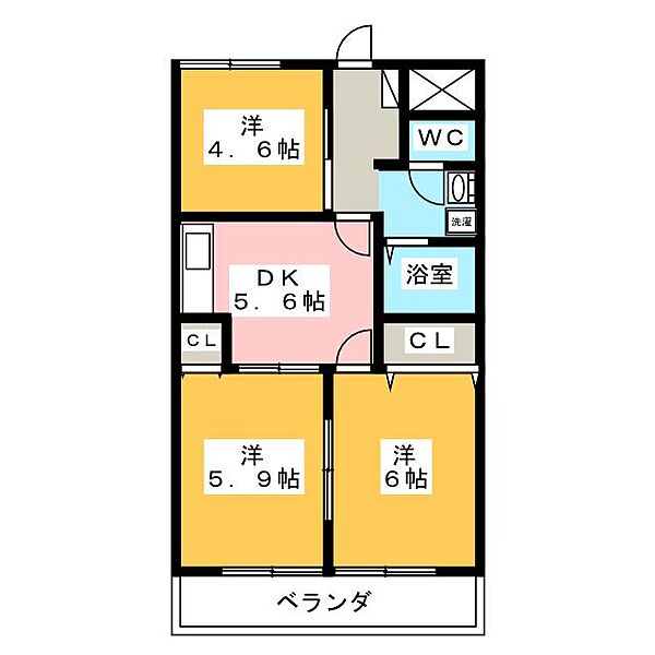 後藤ハイツ ｜岐阜県岐阜市薮田西１丁目(賃貸マンション3DK・3階・53.48㎡)の写真 その2