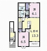 パインフィールドII 203 ｜ 岐阜県羽島郡笠松町米野252番地1（賃貸アパート2LDK・2階・59.55㎡） その2