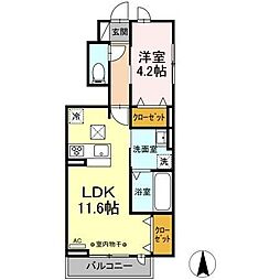 アネシス県庁東 1階1LDKの間取り