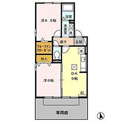 メルベーユ翔 2DKの間取図画像