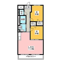 ハイツ南 6階2LDKの間取り