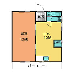 ユアハウス 2階1LDKの間取り