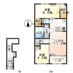 羽島郡笠松町中野マンション 2LDKの間取図画像