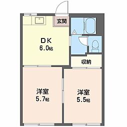 サンコテージB 2DKの間取図画像