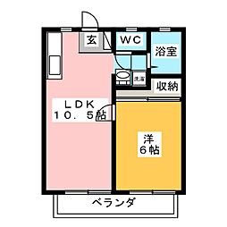 ハイツシモーヌシャトレ 1LDKの間取図画像