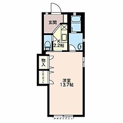 コンフォールB 1Kの間取図画像
