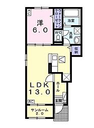 ブルーバレー2 1LDKの間取図画像