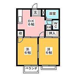 レジデンス伏見1 2DKの間取図画像