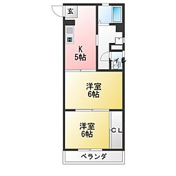 コーポはやしB 2Kの間取図画像