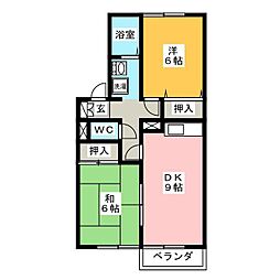 ルミエール江崎 2DKの間取図画像