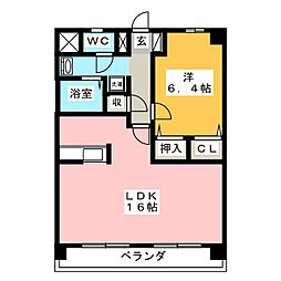 サンビーム八代 1LDKの間取図画像