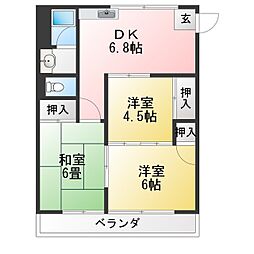 松原マンション 3DKの間取図画像