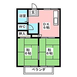 パナハイツ萱場 2DKの間取図画像