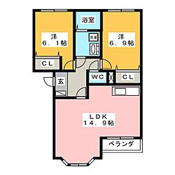 マリアージュ2 2LDKの間取図画像