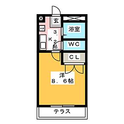 ハーモニー 1Kの間取図画像