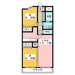 プラウ正木 2LDKの間取図画像