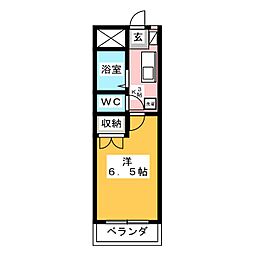 リズスクエア中棟 1Kの間取図画像