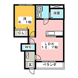 レーベン清流 1LDKの間取図画像