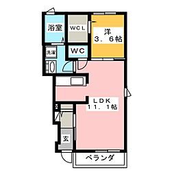 アリスパークA 1LDKの間取図画像