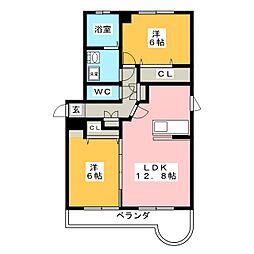 アズーレ若福町 2LDKの間取図画像