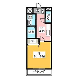 イーストサイド長良 1Kの間取図画像