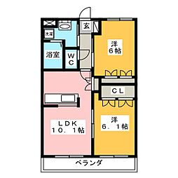 ふぁみーるA棟 2LDKの間取図画像