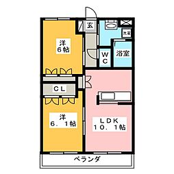 ふぁみーるA棟 2LDKの間取図画像