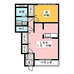 サンコートウイング 1LDKの間取図画像