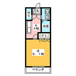 スウィートクローバー 1Kの間取図画像