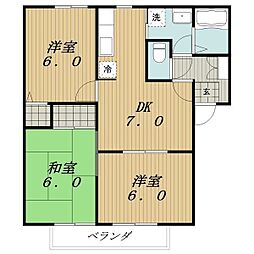 サンガーデン八幡B棟 3DKの間取図画像