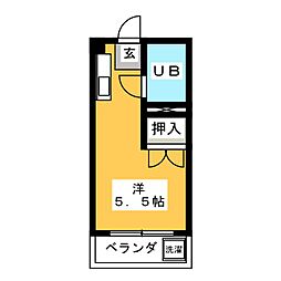 コーポ11 2階ワンルームの間取り