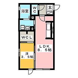 ベルエア岐阜 1LDKの間取図画像