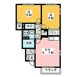 カトルセゾン 2DKの間取図画像