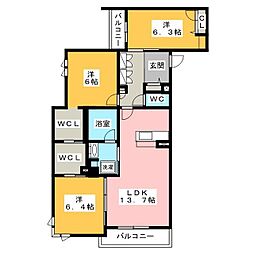 リオリエント八ツ草 3LDKの間取図画像