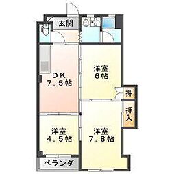 コーポ菊川 3DKの間取図画像