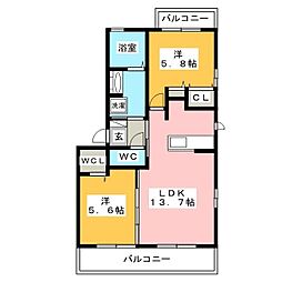 ハピネス田神駅前 2LDKの間取図画像