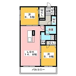 シャーメゾン三里 2LDKの間取図画像