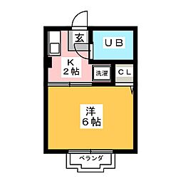 フラットクワトロ2 1Kの間取図画像