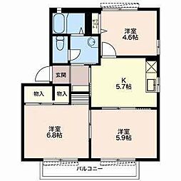 プラテア2 3Kの間取図画像