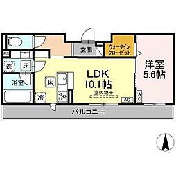 セレスティア田神 WEST 1LDKの間取図画像